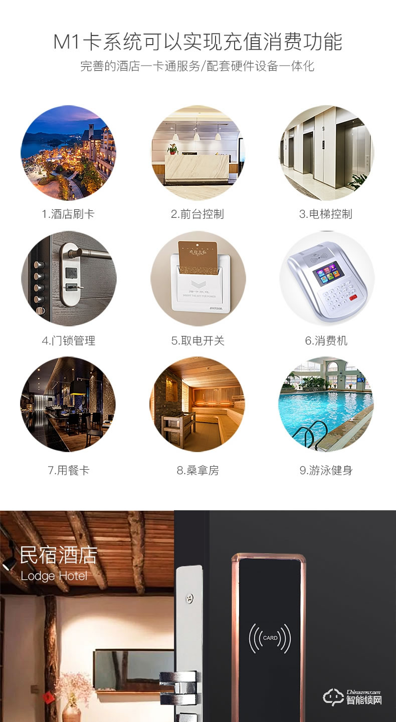 居顶指纹锁 民宿出租房锁公寓智能刷卡门锁