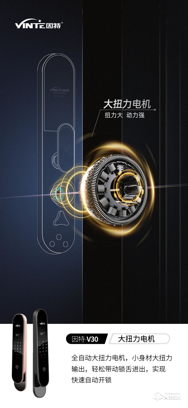 因特智能锁 V30家用防盗门锁全自动安防智能锁